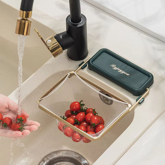 🧽 Support d’évier pliable multifonction : Filtre à déchets et porte-éponge pratique